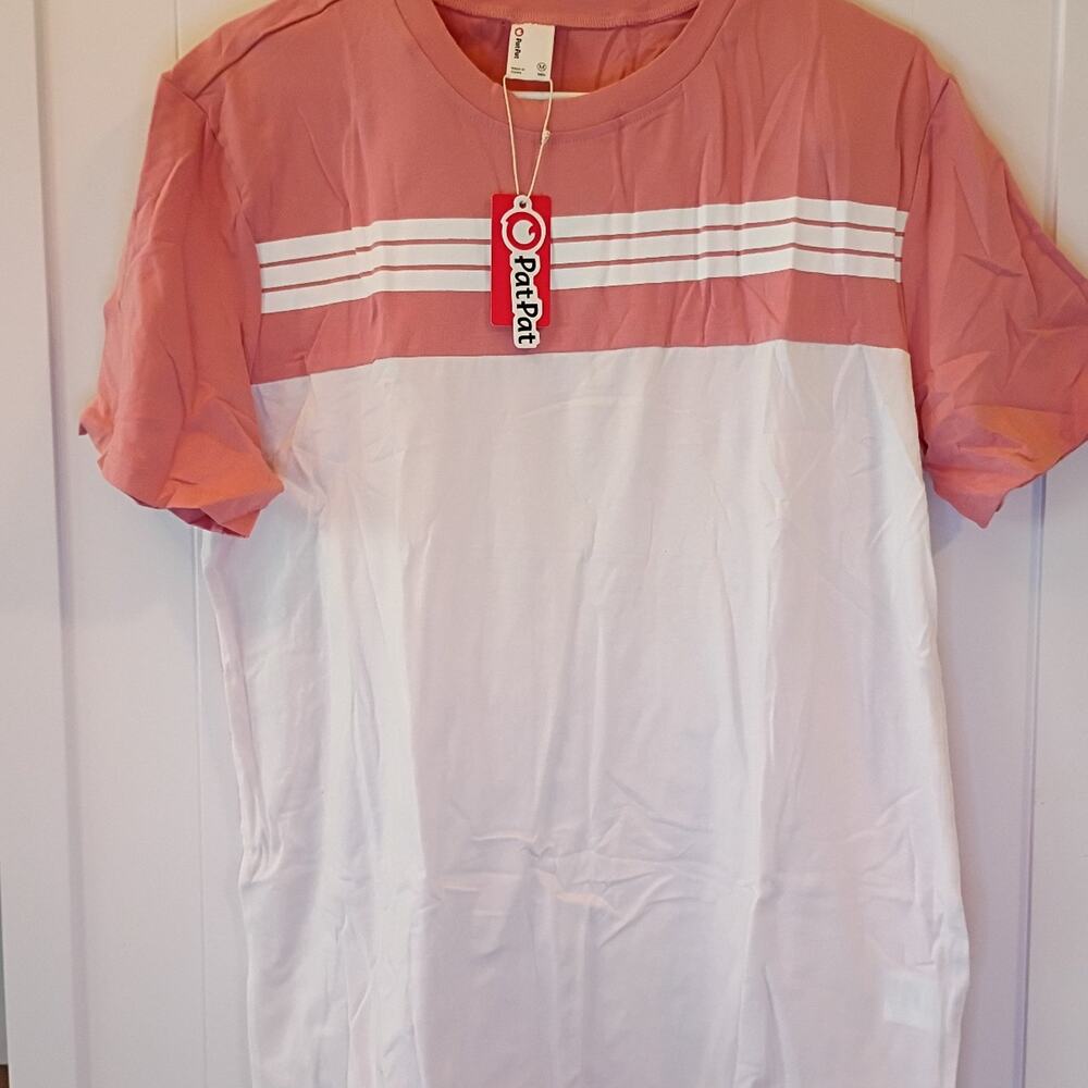 PatPat Men's Pink and White Striped T-Shirt
